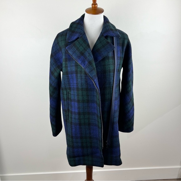 J. Crew Wool Zippered Coat Black Watch Tartan Size 4 Classic Academia Peacoat - Picture 10 of 15